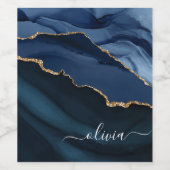 Navy Blue Agate Geode Gold Monogram Weinetikett (Einzelnes Label)