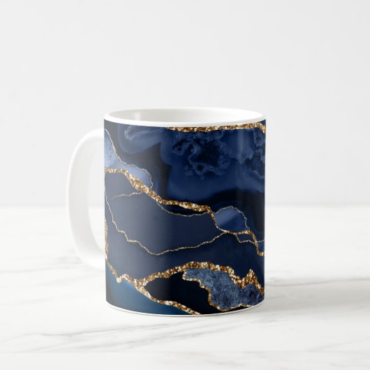 Navy Blue Agate Geode Monogram Modern Kaffeetasse (Vorderseite Links)