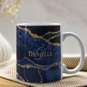 Navy Blue Agate Geode Monogram Modern Kaffeetasse