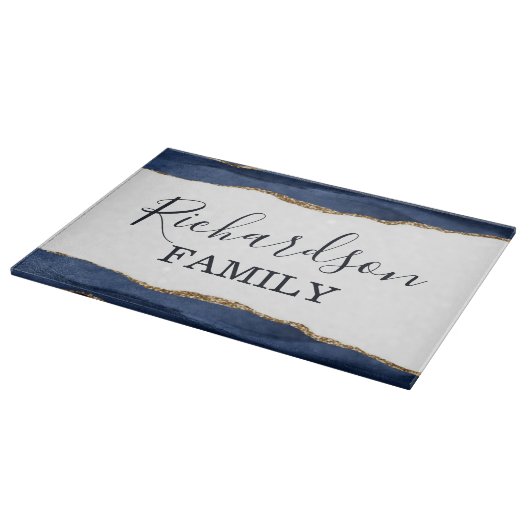 Navy Blue Agate Glitzern Gold Name der weißen Fami Schneidebrett (Ecke)