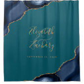 Navy Blue Agate Gold Aquamarine Personalisierte Ho Duschvorhang (Vorderseite)