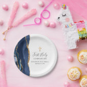 Navy Blue Agate Gold Glitzer Erste Heilige Kommune Pappteller (Party)