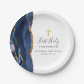 Navy Blue Agate Gold Glitzer Erste Heilige Kommune Pappteller (Vorderseite)