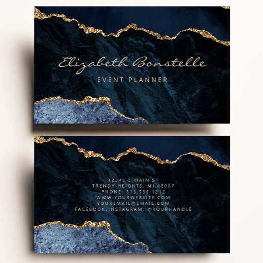 Navy Blue Agate Gold Glitzer Luxus Business Card Visitenkarte