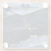 Navy Blue Agate Gold Glitzer Script Monogram Glasuntersetzer (Rückseite)