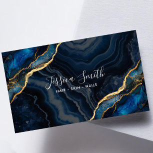 Navy Blue Agate Gold Glitzer Visitenkarte