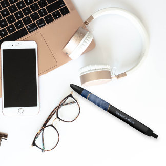 Navy Blue Agate Gold Marble Mit Monogramm Kugelschreiber