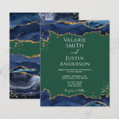 Navy Blue Agate Green Wedding Einladung (Vorne/Hinten)