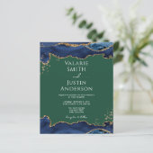 Navy Blue Agate Green Wedding Einladung (Stehend Vorderseite)