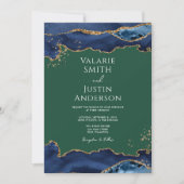 Navy Blue Agate Green Wedding Einladung (Vorderseite)
