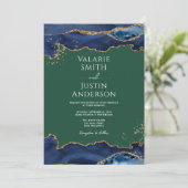 Navy Blue Agate Green Wedding Einladung (Stehend Vorderseite)