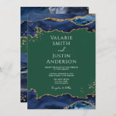 Navy Blue Agate Green Wedding Einladung (Vorne/Hinten)