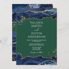 Navy Blue Agate Green Wedding Einladung