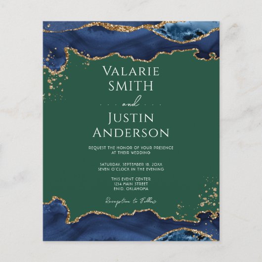 Navy Blue Agate Green Wedding Flyer (Vorne)