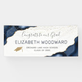Navy Blue Agate Imitate Gold Glitzer Abschluss Banner (Horizontal)
