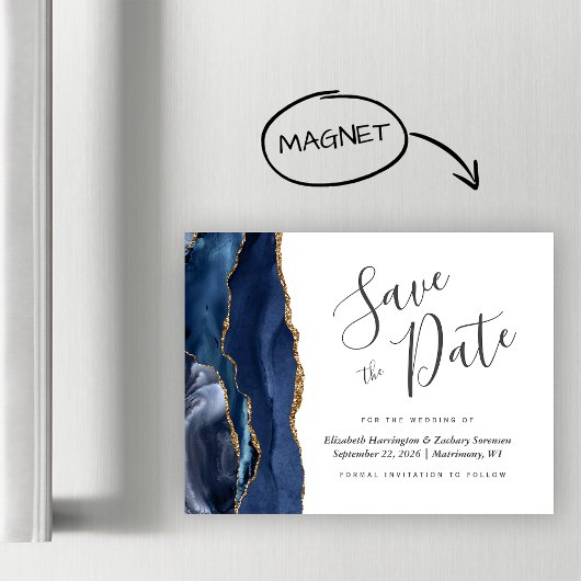 Navy Blue Agate Magnetic Wedding speichern das Dat Magnetkarte