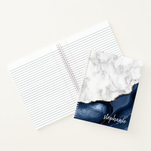 Navy Blue Agate Marble Gold Monogram Notebook Notizblock (Innenseite)