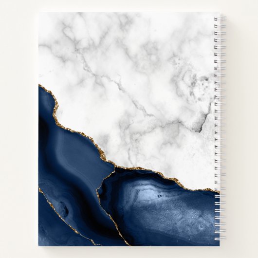 Navy Blue Agate Marble Gold Monogram Notebook Notizblock (Rückseite)