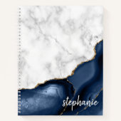 Navy Blue Agate Marble Gold Monogram Notebook Notizblock (Vorderseite)