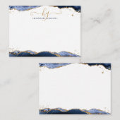 Navy Blue Agate Monogram Extravagant Script Gold G Mitteilungskarte (Vorne/Hinten)