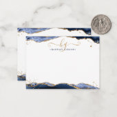 Navy Blue Agate Monogram Extravagant Script Gold G Mitteilungskarte (Vorderseite/Rückseite Beispiel)