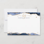 Navy Blue Agate Monogram Extravagant Script Gold G Mitteilungskarte (Vorderseite)