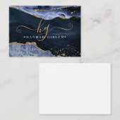Navy Blue Agate Monogram Extravagant Script Gold G Mitteilungskarte (Vorne/Hinten)