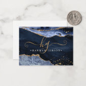 Navy Blue Agate Monogram Extravagant Script Gold G Mitteilungskarte (Vorderseite/Rückseite Beispiel)