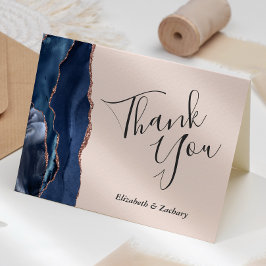 Navy Blue Agate Rose Gold Blush Wedding Vielen Dan Karte