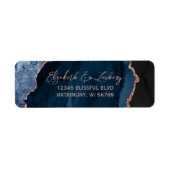 Navy Blue Agate Rose Gold Wedding Return Address (Vorne)