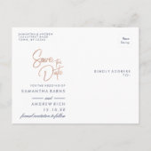 Navy Blue Agate Rose Gold Wedding Save the Date Ankündigungspostkarte (Rückseite)