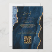 Navy Blue Agate Script QR Code Wedite Einladung (Rückseite)