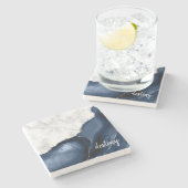 Navy Blue Agate Signature White Marble Silver Steinuntersetzer (Seitenansicht)