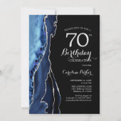 Navy Blue Agate Silver Black 70. Geburtstag Einladung (Vorderseite)