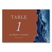 Navy Blue Agate Silver Burnt Orange Wedding Tischnummer (Rückseite)