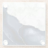 Navy Blue Agate Silver Glitzer Weißer Imitat Marmo Glasuntersetzer (Rückseite)