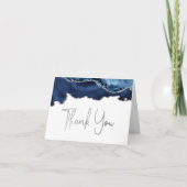 Navy Blue Agate Silver Script Danke Karte (Vorderseite)