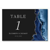 Navy Blue Agate Silver Slate Black Wedding Tischnummer (Rückseite)