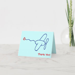 Navy Blue Airplane mit Red Heart Vielen Dank Hinwe Dankeskarte