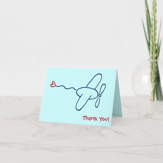 Navy Blue Airplane mit Red Heart Vielen Dank Hinwe Dankeskarte (Vorderseite)