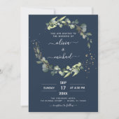 Navy Blue All in One Eucalyptus QR Code Wedding Einladung (Vorderseite)
