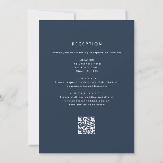 Navy Blue All in One Eucalyptus QR Code Wedding Einladung (Rückseite)
