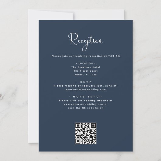 Navy Blue All in One Eucalyptus QR Code Wedding Einladung (Rückseite)