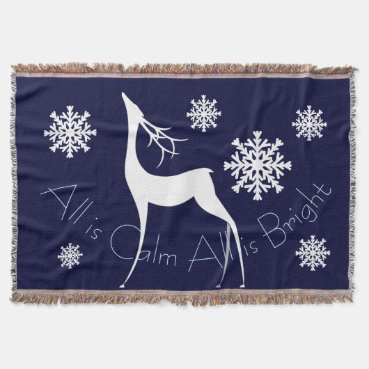 Navy Blue All is Calm All is Bright Deer Throw Decke (Vorderseite)