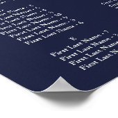 Navy Blue Alphabetical Wedding Seating Chart Poster (Ecke)