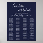 Navy Blue Alphabetical Wedding Seating Chart Poster (Vorne)