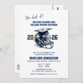 Navy Blue American Football Graduation Party Einladung (Vorne/Hinten)