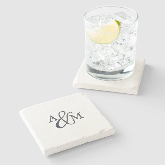 Navy Blue Ampersand Monogram Steinuntersetzer (Seitenansicht)