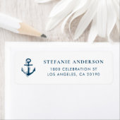 Navy Blue Anchor Accent Nautical Address Label (Insitu)