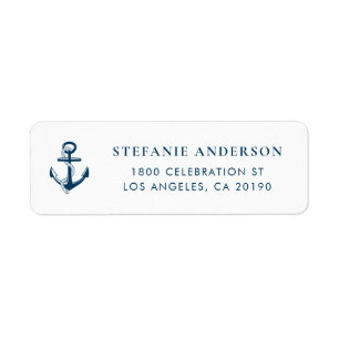 Navy Blue Anchor Accent Nautical Address Label